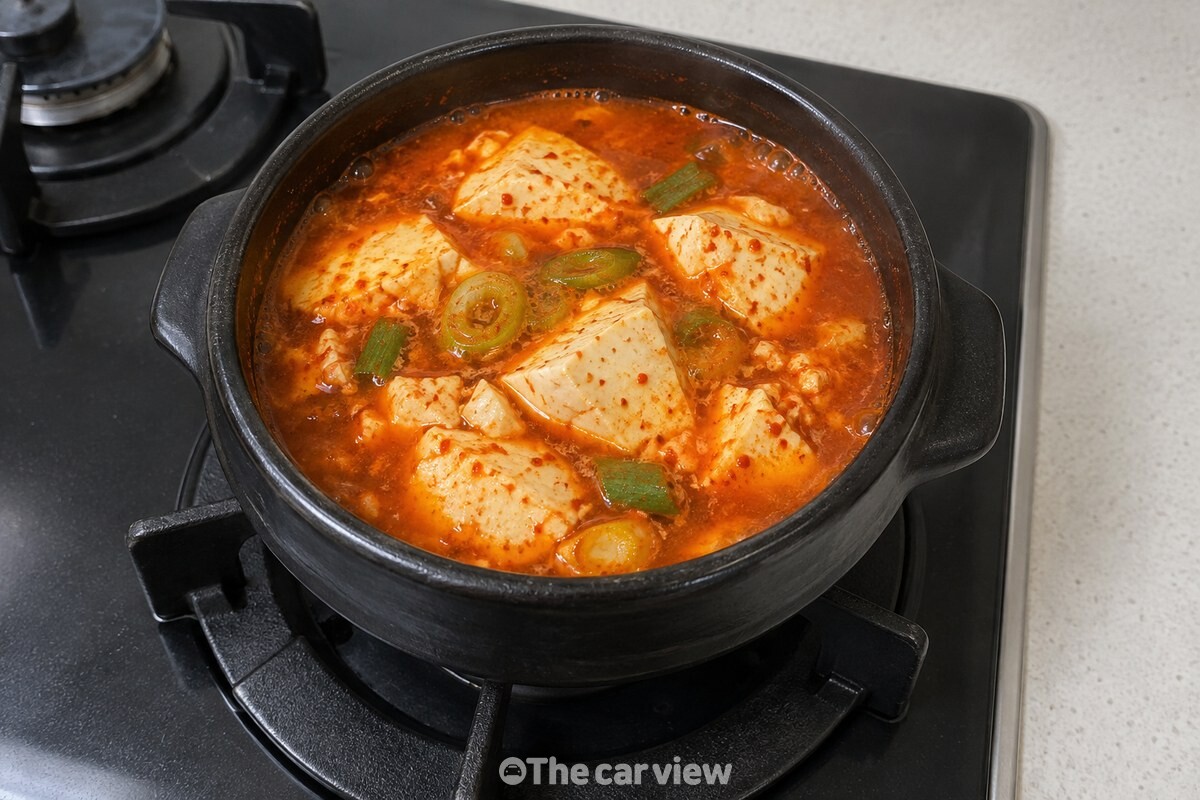 붉은 국물에 순두부 덩어리가 떠 있는 1인분 순두부찌개. / 기사 이해를 돕기 위한 생성형 이미지