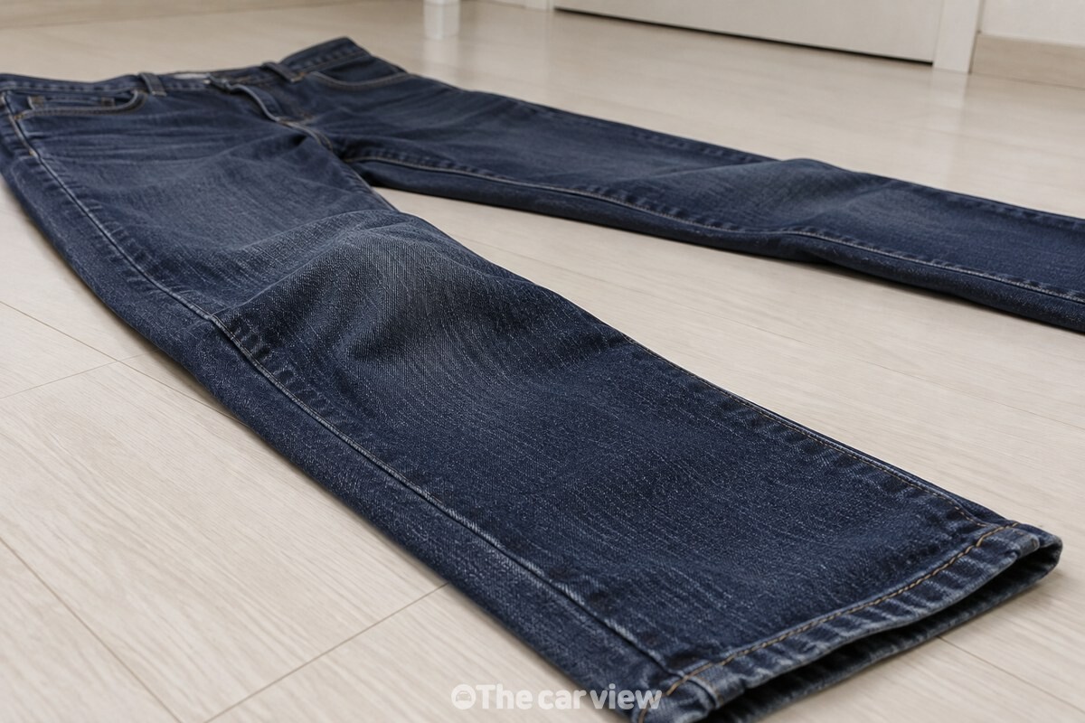 청바지 무릎의 볼록한 부분이 옆에서 보이도록 평평한 바닥에 놓은 모습. / 기사 이해를 돕기 위한 생성형 이미지
