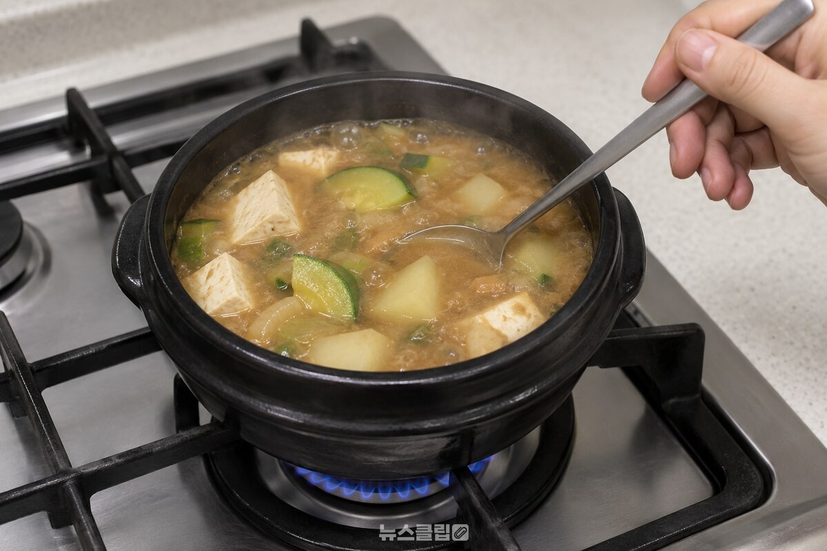 땅콩버터를 푼 뒤 중간 불에서 짧게 다시 끓이는 된장찌개입니다. / 기사 이해를 돕기 위한 생성형 이미지