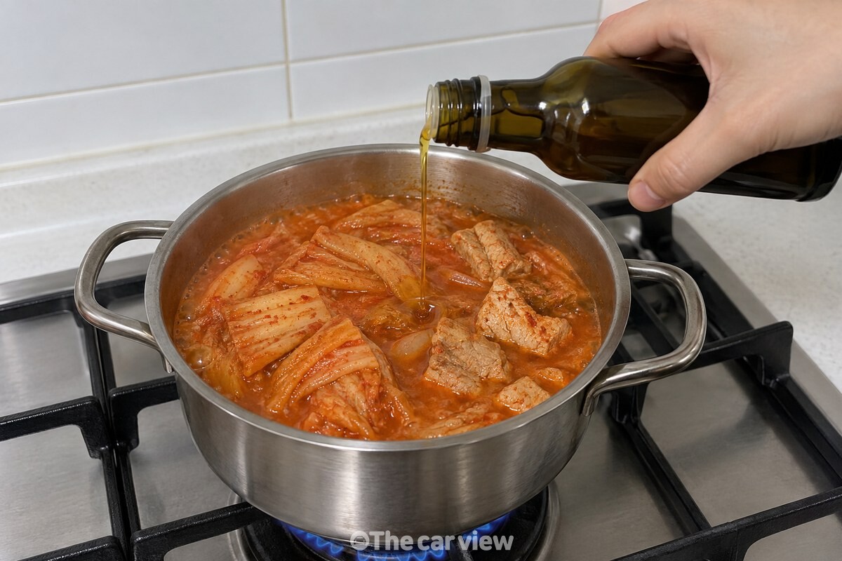 찌개를 끄기 직전 국물 위에 들기름을 가볍게 두르는 모습. / 기사 이해를 돕기 위한 생성형 이미지