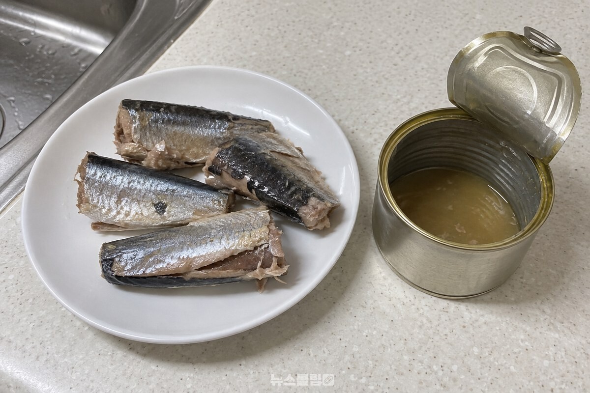 국물을 따라 버린 뒤 접시에 옮겨 둔 꽁치 통조림 살. / 기사 이해를 돕기 위한 생성형 이미지