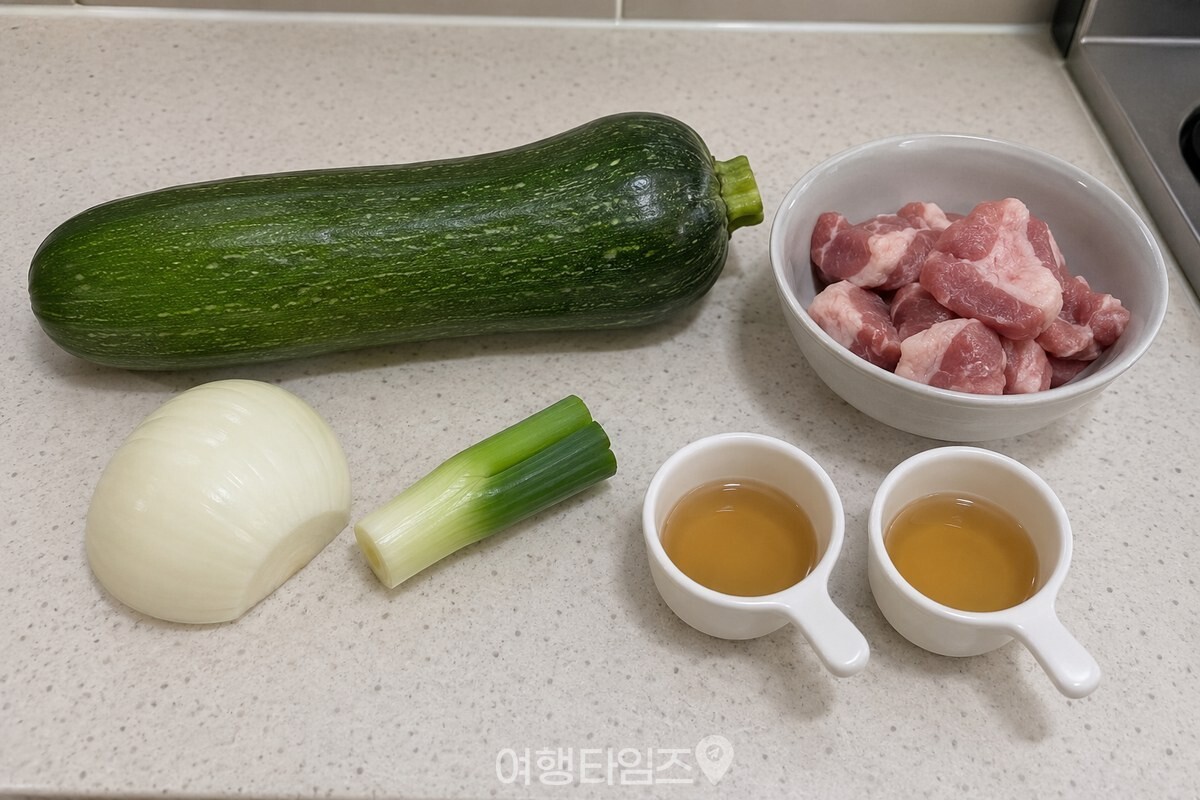 애호박찌개 재료와 두 번 나눠 쓸 매실액이 깨끗한 조리대에 놓여 있다. / 기사 이해를 돕기 위한 생성형 이미지