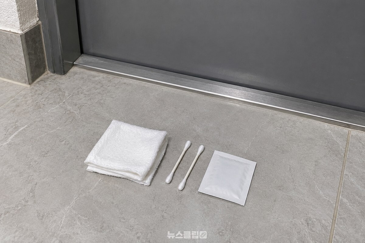 마른 면 천과 면봉, 알코올 티슈를 현관문 앞에 필요한 만큼만 준비한 모습. / 기사 이해를 돕기 위한 생성형 이미지