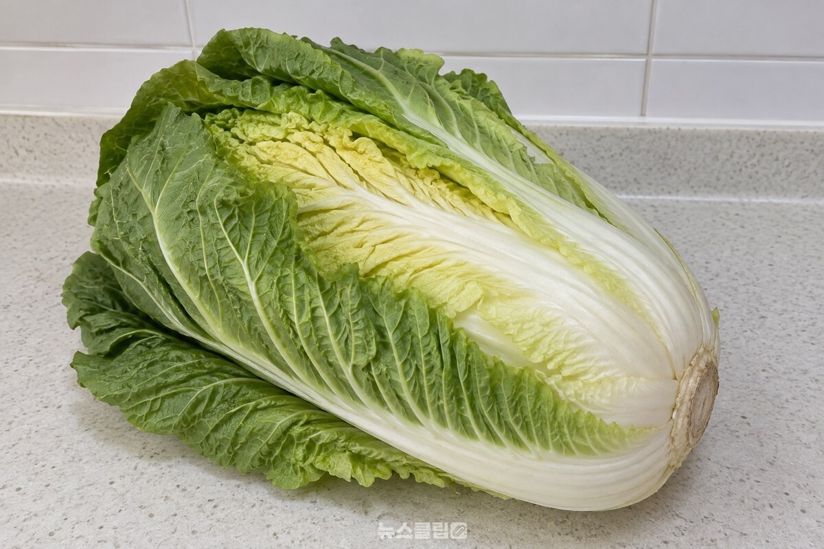 푸른 겉잎을 네다섯 장 남긴 배추의 단단한 잎층을 가까이에서 본 모습. / 기사 이해를 돕기 위한 생성형 이미지