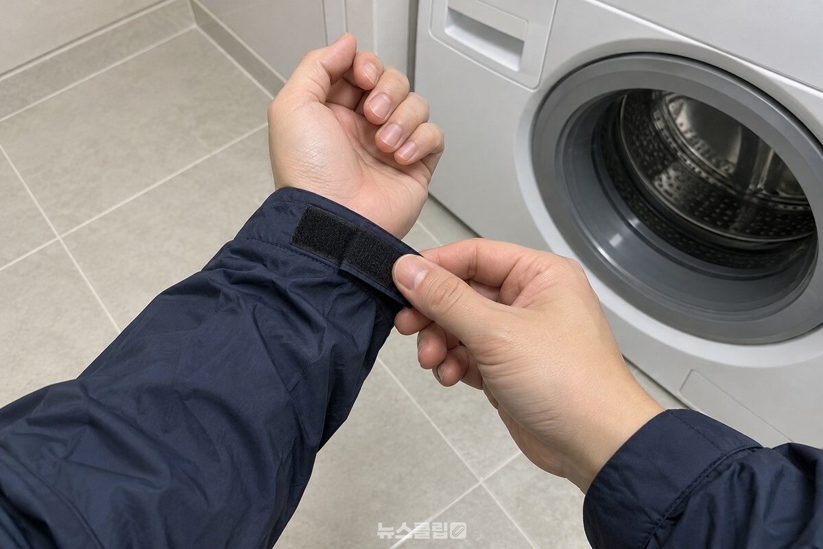 바람막이의 손목 벨크로를 짝끼리 맞대어 붙이는 모습. / 기사 이해를 돕기 위한 생성형 이미지