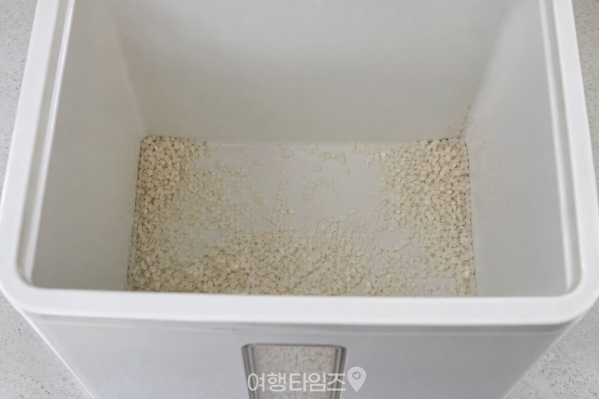 쌀통 바닥에 소량의 쌀알만 남아 있는 내부 모습. / 기사 이해를 돕기 위한 생성형 이미지