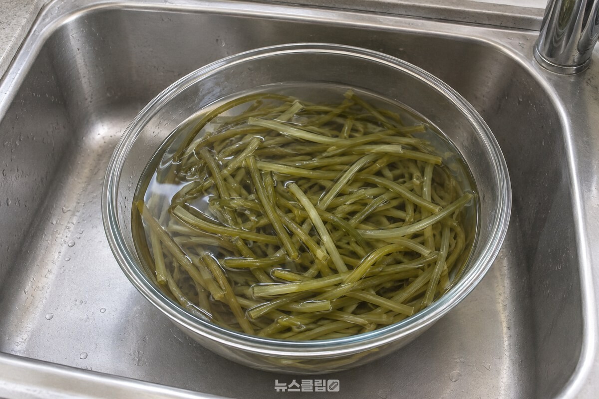 찬물에 담가 짠기를 빼는 염장 미역줄기. / 기사 이해를 돕기 위한 생성형 이미지