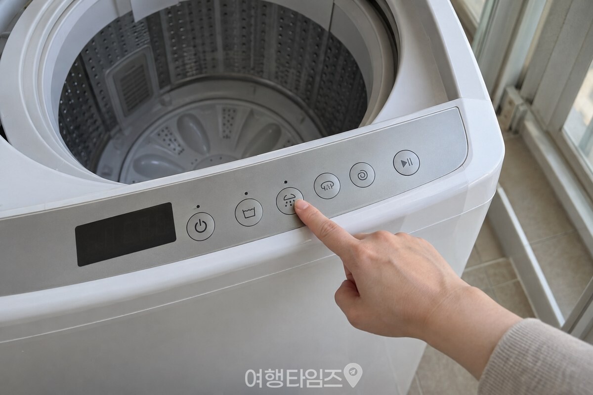세탁기 조작부에서 헹굼 추가 버튼을 누르는 손. / 기사 이해를 돕기 위한 생성형 이미지