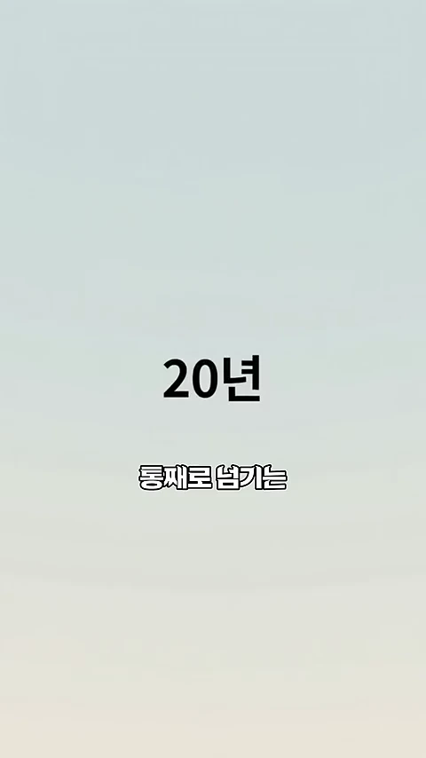 연한 회색 배경 위에 '20년'이라는 큰 숫자와 그 아래 '통재로 넘기는'이라는 글자가 적힌 이미지