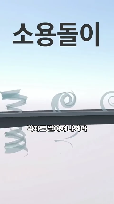 공기 흐름이 구조물 뒤편에서 소용돌이 형태로 만들어져 일정한 간격으로 떨어져 나가는 모습을 보여주는 그래픽 영상.