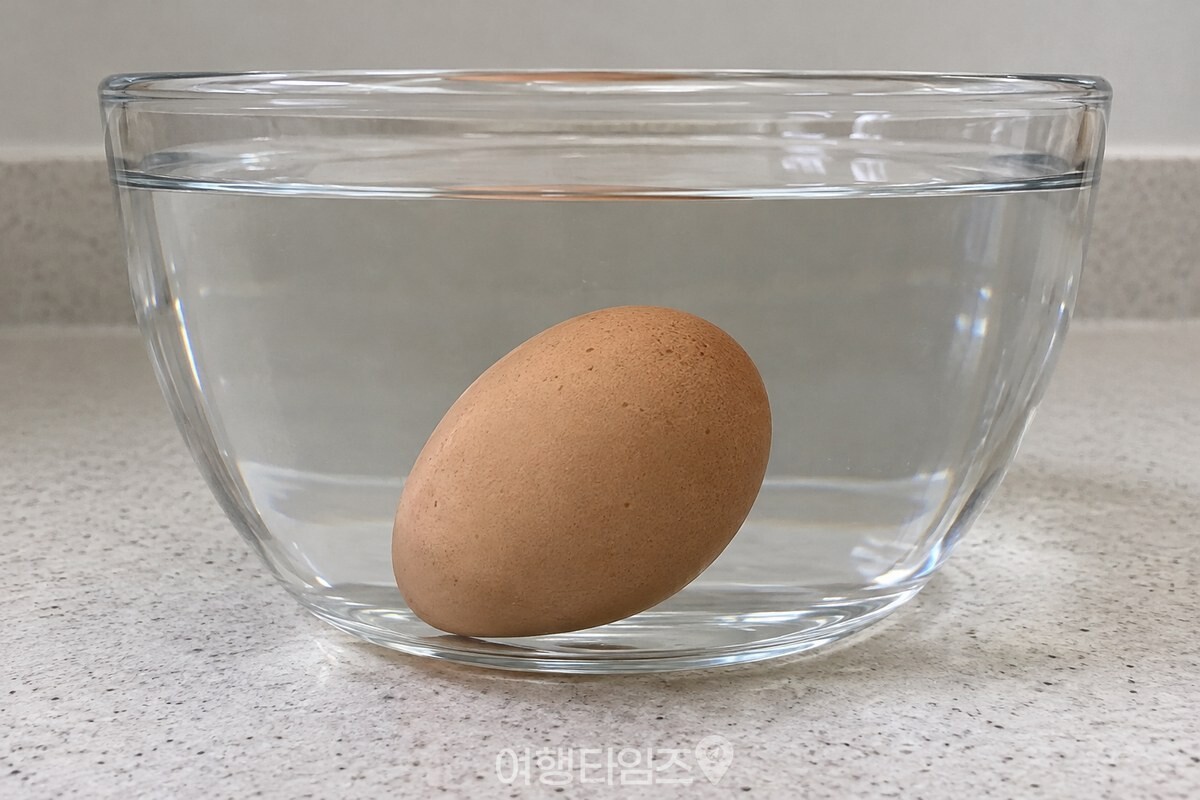물속 바닥에 닿은 계란 한 알이 뭉툭한 쪽을 조금 든 채 비스듬히 서 있다. / 기사 이해를 돕기 위한 생성형 이미지