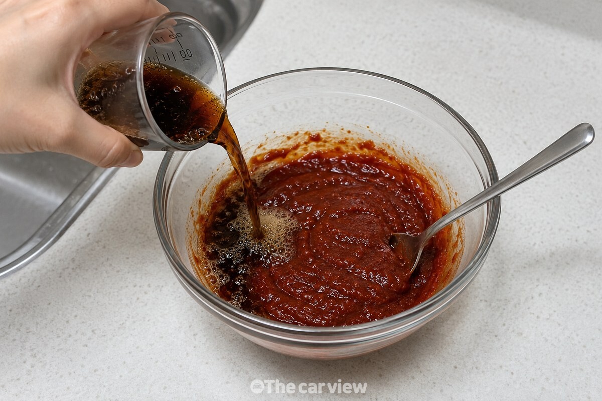 고추장 양념을 먼저 고루 푼 유리볼에 콜라를 100ml 붓는 모습. / 기사 이해를 돕기 위한 생성형 이미지
