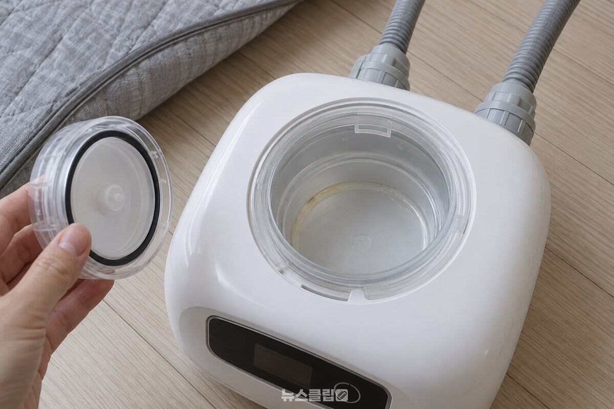 온수매트 보일러의 열린 물탱크 안쪽 바닥에 옅은 흰 고리가 보이는 가까운 모습. / 기사 이해를 돕기 위한 생성형 이미지