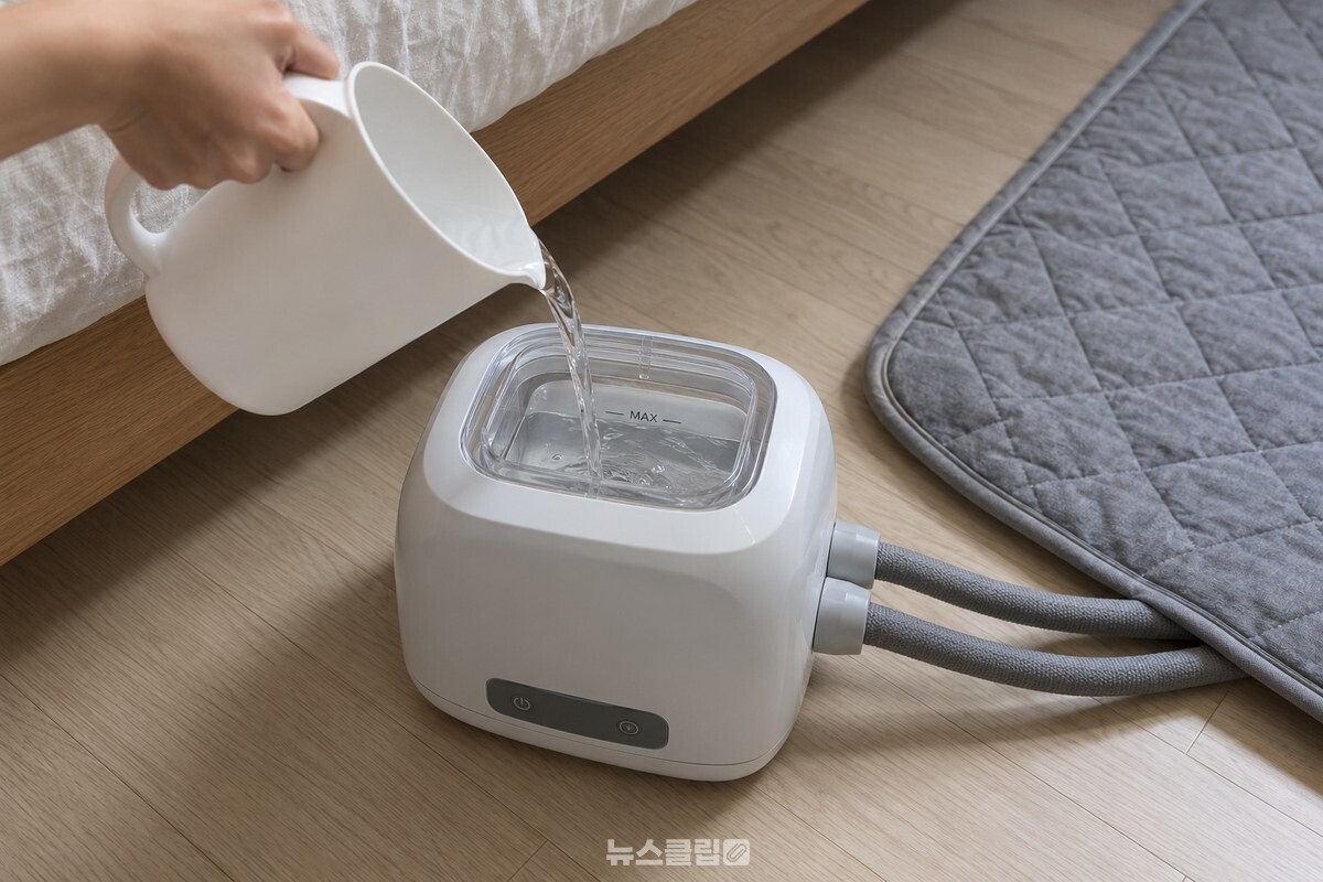 투명 물탱크에 새 물을 기준선까지 천천히 채우는 모습. / 기사 이해를 돕기 위한 생성형 이미지