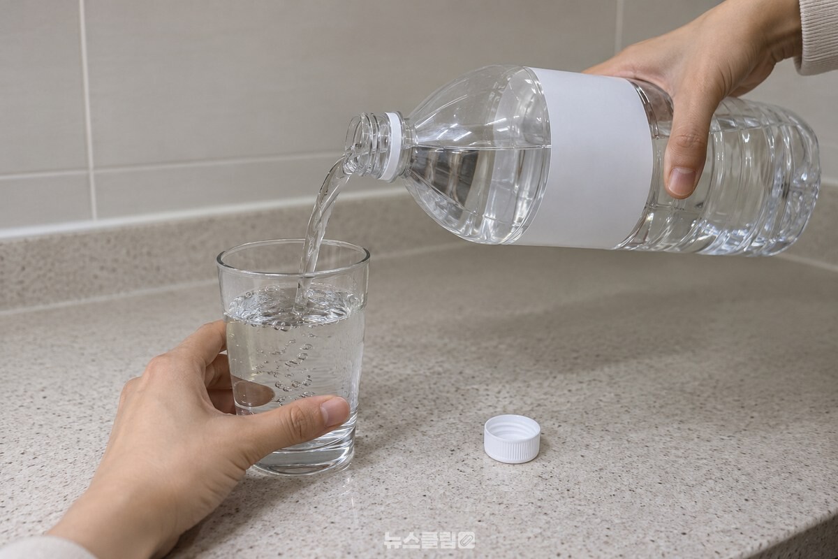 생수병 입구가 컵 가장자리에 닿지 않도록 물을 따르는 모습. / 기사 이해를 돕기 위한 생성형 이미지
