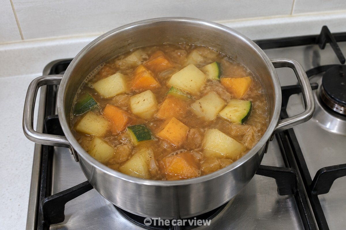 된장찌개 냄비 안에서 감자와 고구마의 익은 상태가 함께 보인다. / 기사 이해를 돕기 위한 생성형 이미지