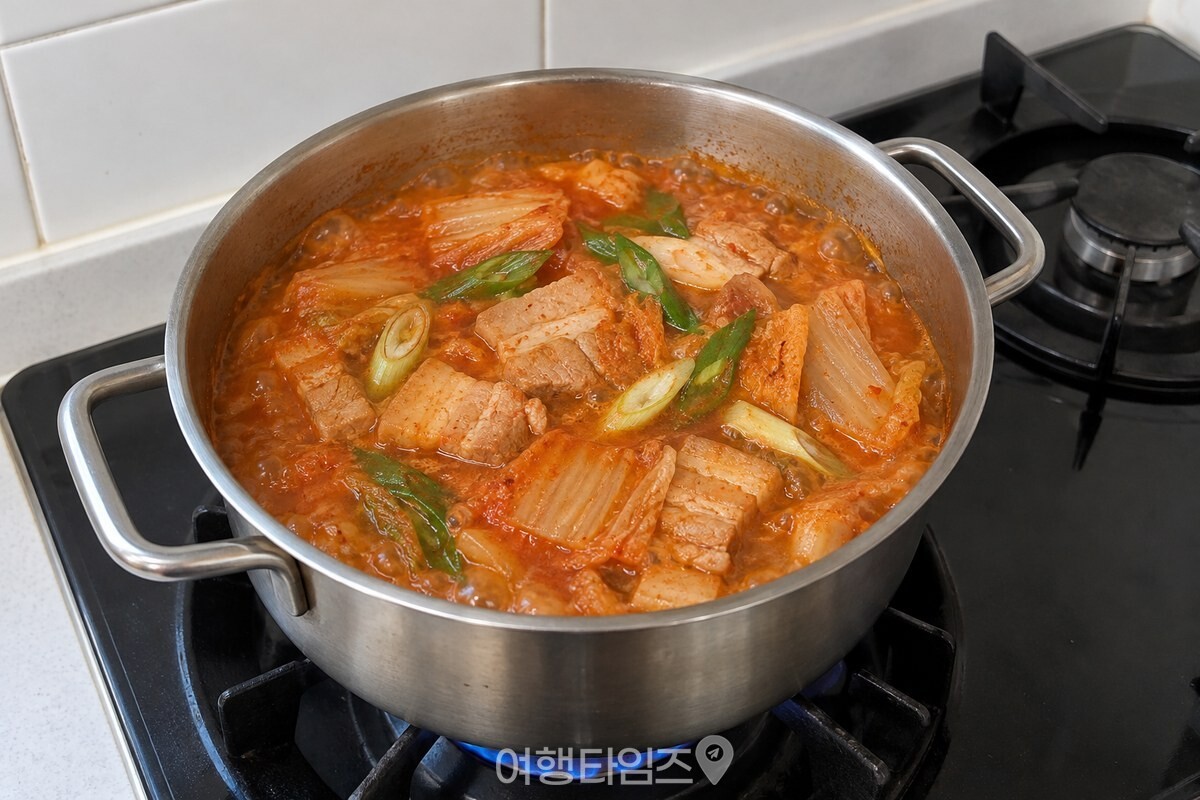 냄비 안에서 돼지고기와 김치가 어우러져 끓고 있는 김치찌개입니다. / 기사 이해를 돕기 위한 생성형 이미지