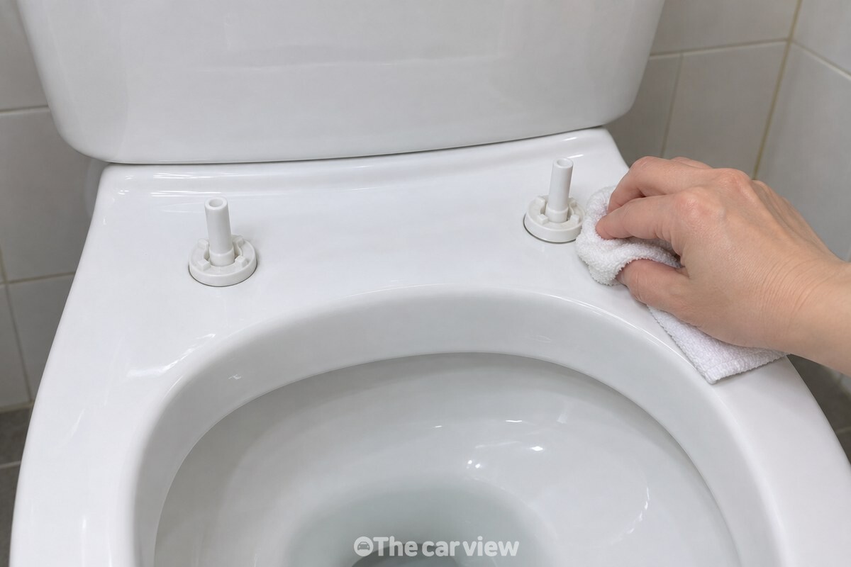 변좌를 뗀 뒤 드러난 경첩 받침 주변 도기를 부드러운 천으로 닦는 모습 / 기사 이해를 돕기 위한 생성형 이미지
