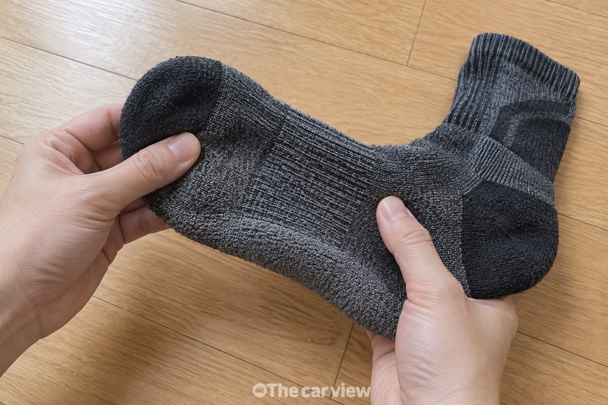 발볼 부분의 촘촘한 신축 짜임과 발바닥 쿠션이 가까이 보이는 등산 양말. / 기사 이해를 돕기 위한 생성형 이미지