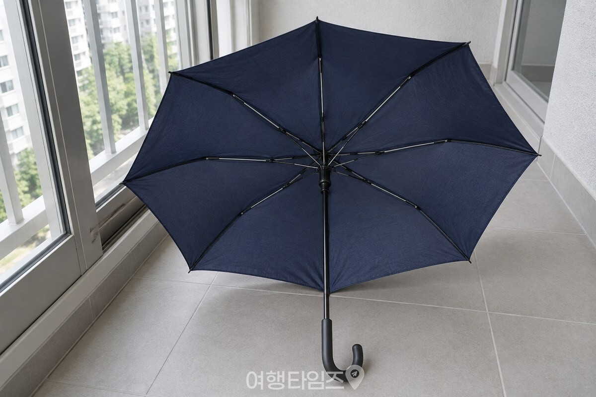 베란다에서 펼쳐 말린 천 우산의 안쪽 솔기와 우산살이 보인다. / 기사 이해를 돕기 위한 생성형 이미지