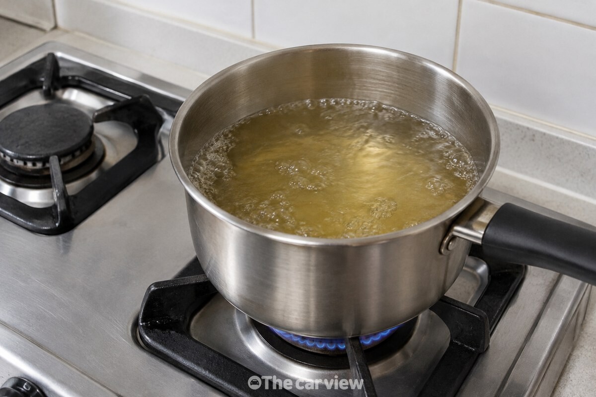 멸치를 건져 낸 뒤 노르스름해진 육수가 냄비에서 끓고 있다. / 기사 이해를 돕기 위한 생성형 이미지