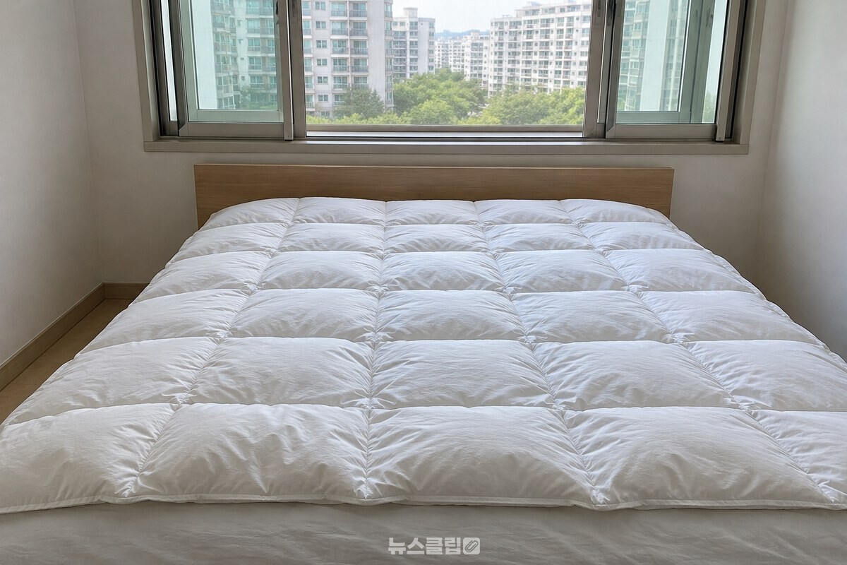 방 창문을 열고 침대 위에 깃털 이불을 넓게 펼쳐 둔 모습. / 기사 이해를 돕기 위한 생성형 이미지