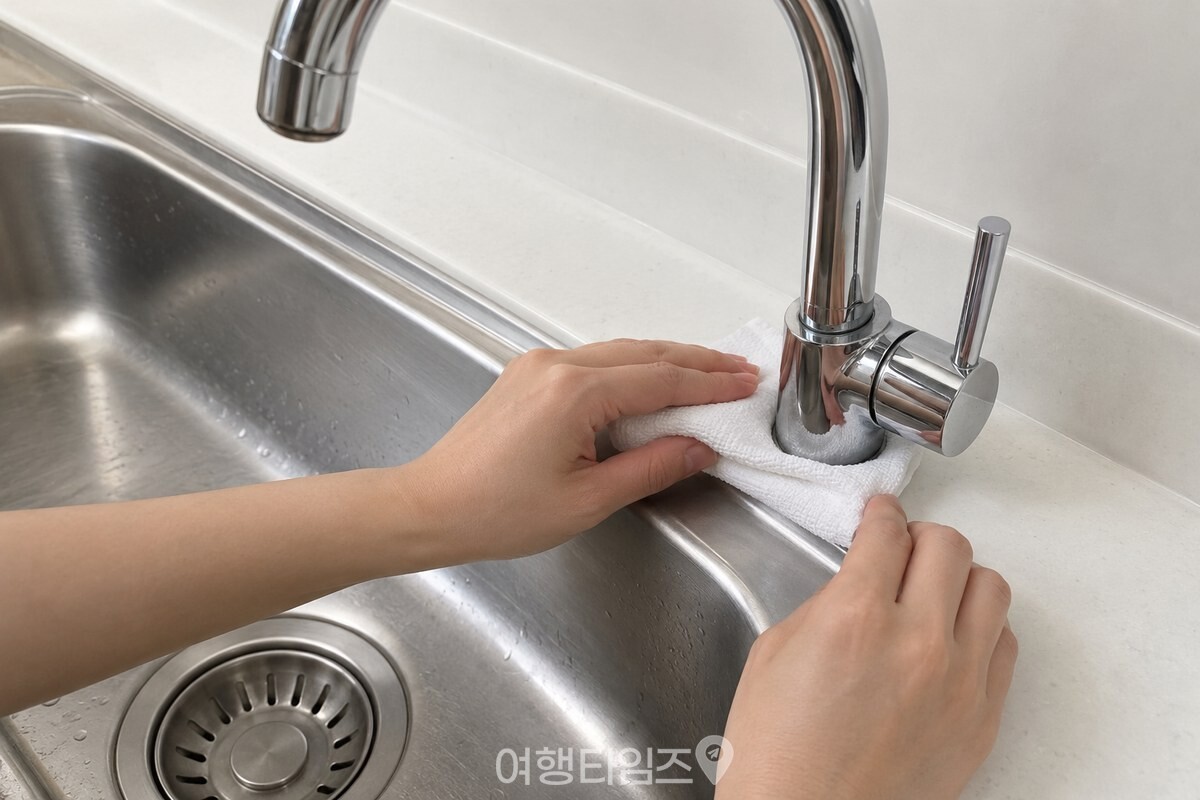 마른 천으로 수도꼭지 뿌리의 물기를 닦아 내는 모습. / 기사 이해를 돕기 위한 생성형 이미지