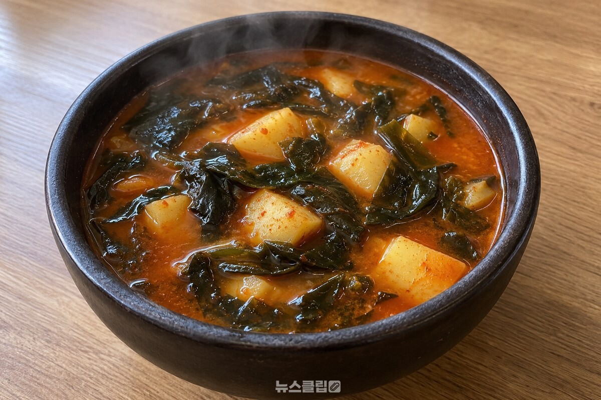 붉고 걸쭉한 고추장 미역국이 감자와 함께 뚝배기에 담겨 있다. / 기사 이해를 돕기 위한 생성형 이미지