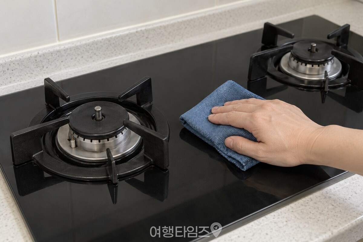불을 끈 뒤 데님 조각을 접어 상판을 작은 원으로 문지르는 모습. / 기사 이해를 돕기 위한 생성형 이미지