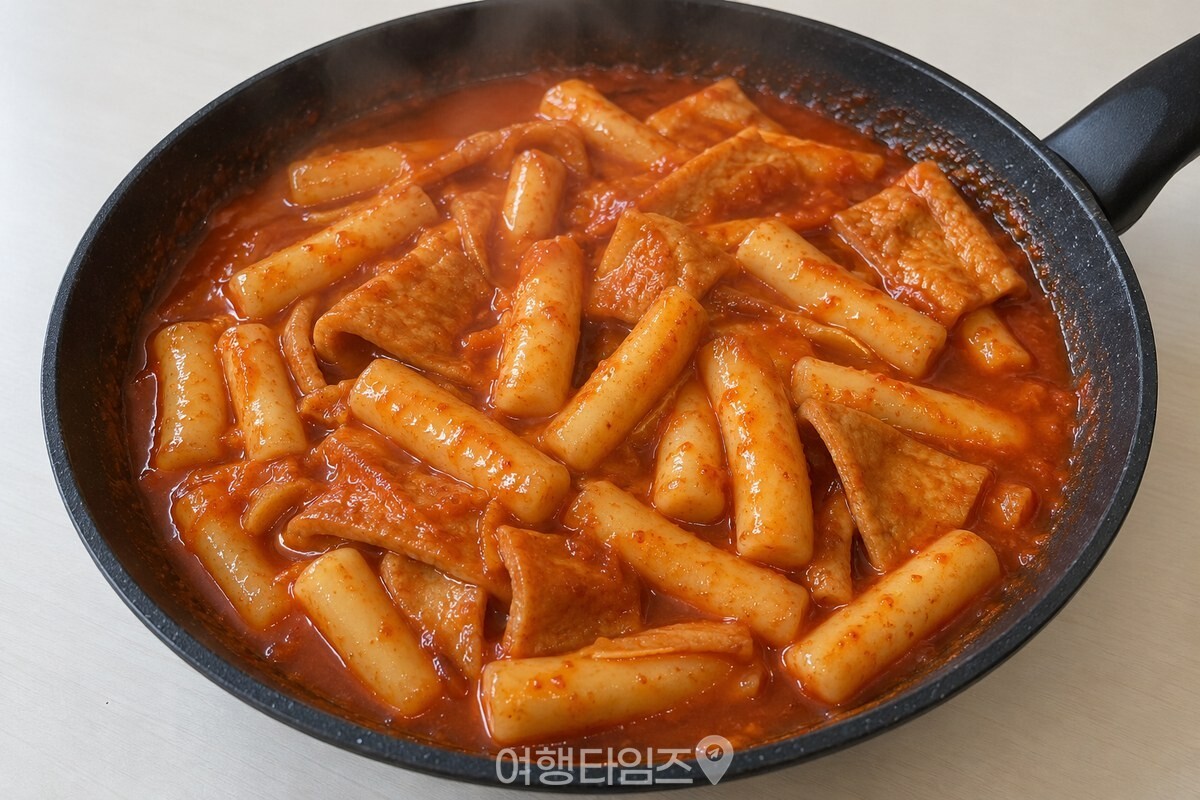 검은 팬에 담긴 완성된 떡볶이에 윤기 나는 국물과 어묵이 함께 보인다. / 기사 이해를 돕기 위한 생성형 이미지