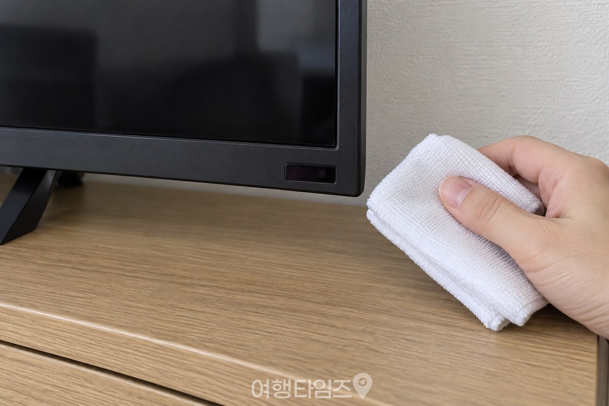 텔레비전 아래쪽 앞면의 작은 수신부 창 주변을 확인하는 모습. / 기사 이해를 돕기 위한 생성형 이미지