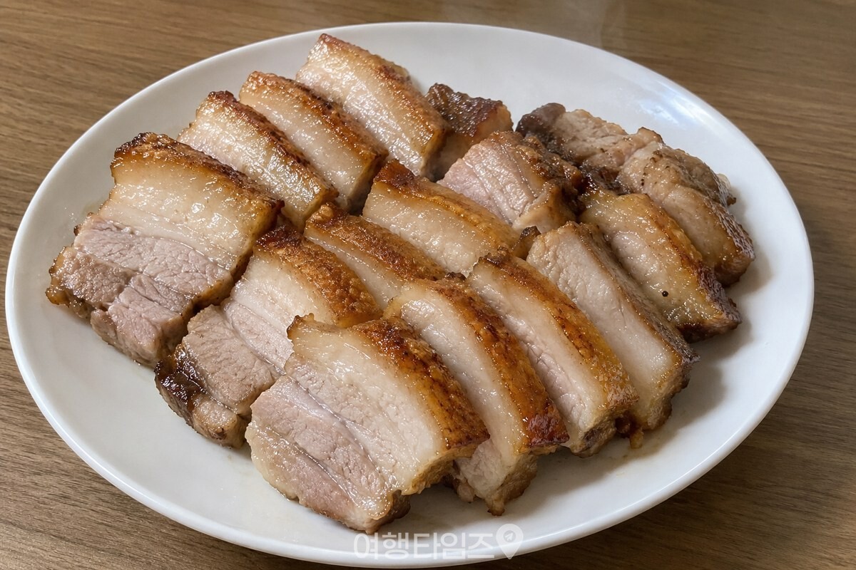 접시에 담아 낸 통삼겹 수육의 노릇한 껍질과 촉촉한 단면. / 기사 이해를 돕기 위한 생성형 이미지
