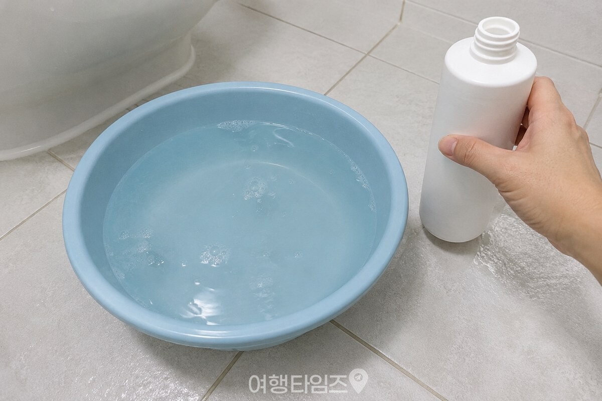 작은 대야에 미지근한 물과 샴푸를 풀어 둔 세척 준비 모습 / 기사 이해를 돕기 위한 생성형 이미지