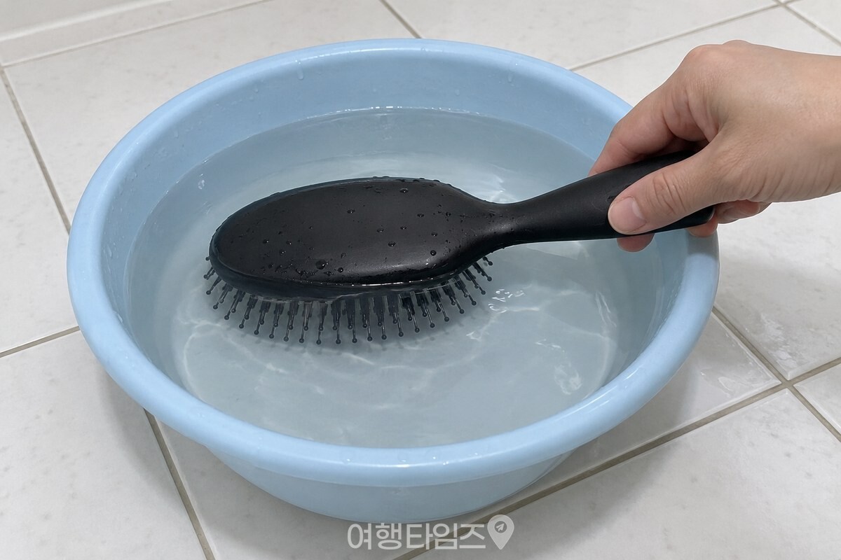 샴푸 물에 검은 헤어브러시의 빗살 부분만 담근 모습 / 기사 이해를 돕기 위한 생성형 이미지