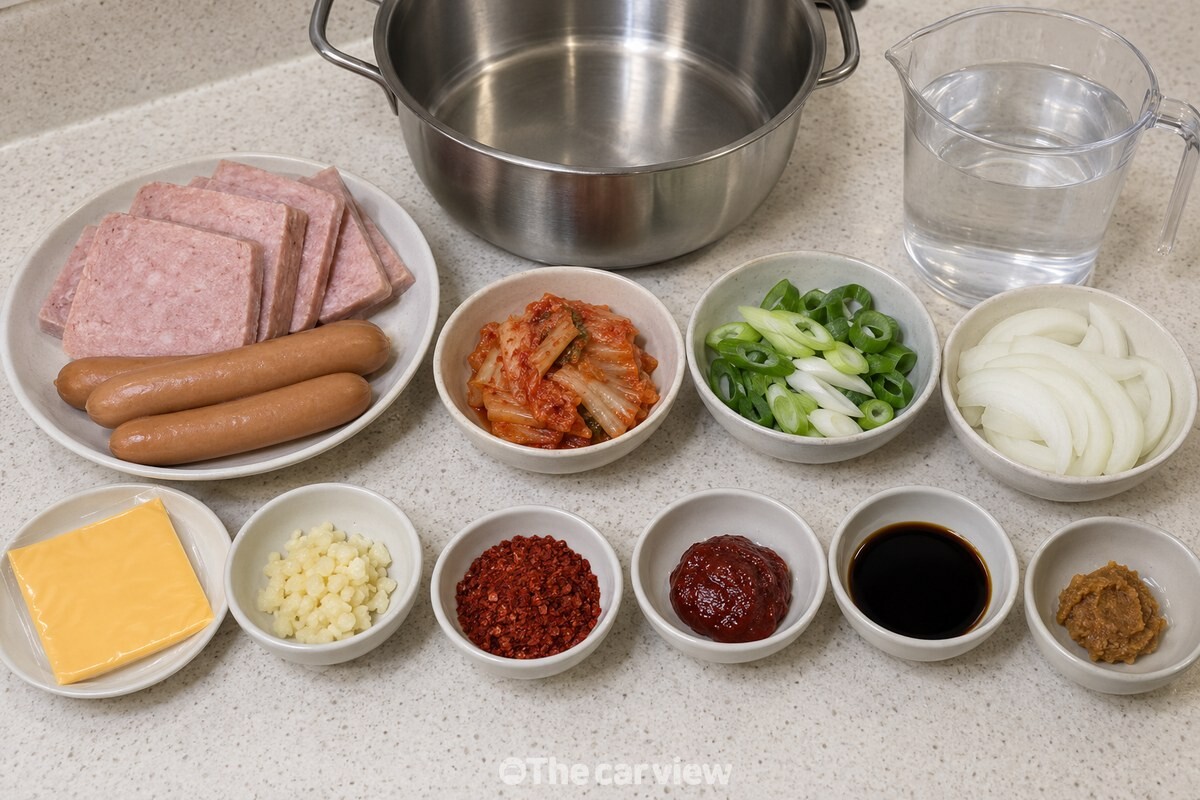 부대찌개에 쓸 햄, 소시지, 신김치와 양념을 조리대 위에 필요한 만큼만 준비했다. / 기사 이해를 돕기 위한 생성형 이미지