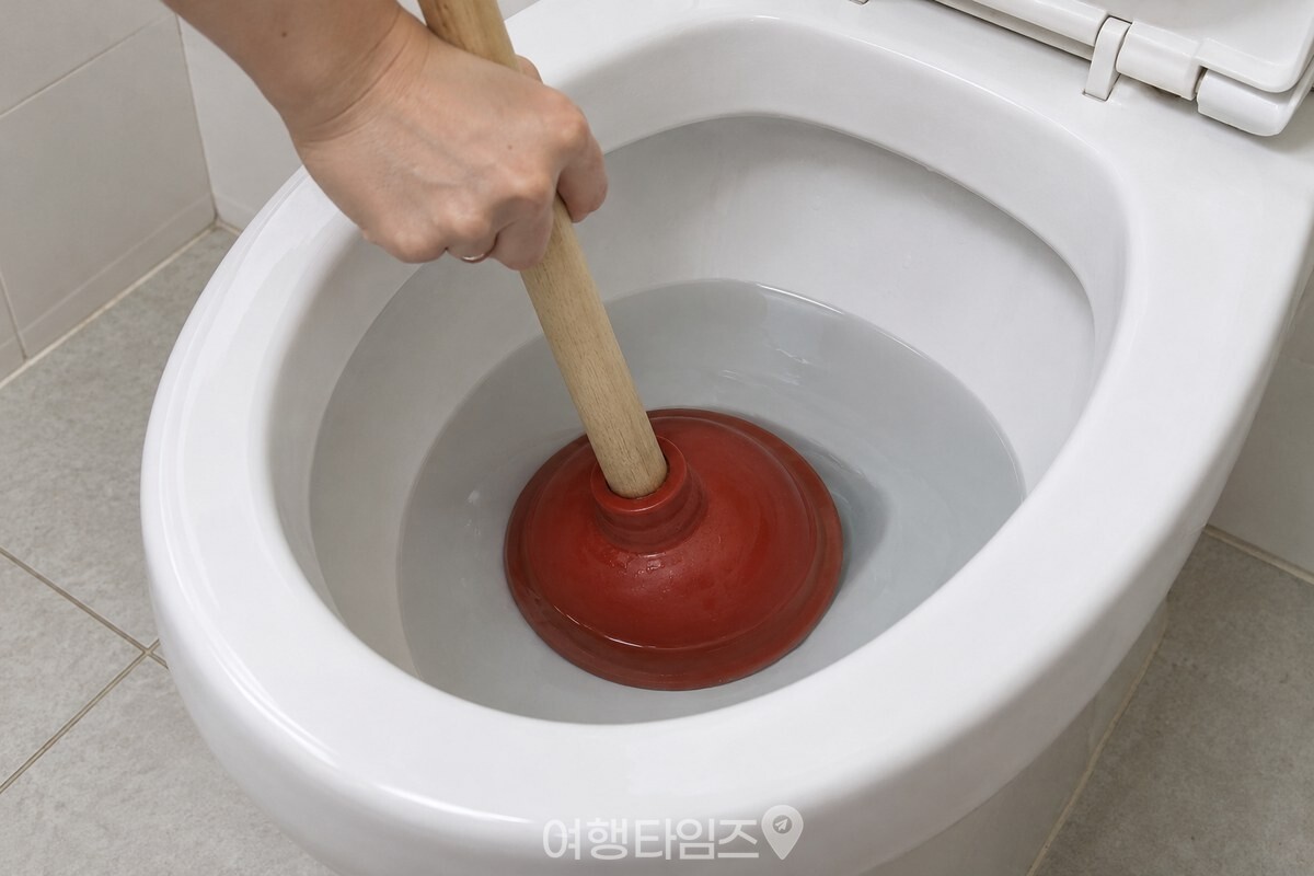 배출구 위에 고무컵을 세워 천천히 눌러 밀착시키는 손. / 기사 이해를 돕기 위한 생성형 이미지
