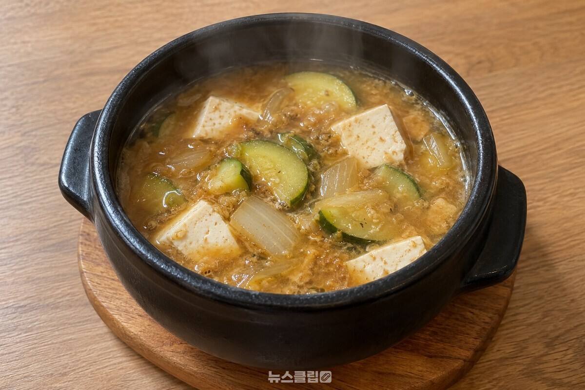 뚝배기에 담긴 걸쭉한 된장찌개가 식탁 위에서 김을 올리고 있다. / 기사 이해를 돕기 위한 생성형 이미지