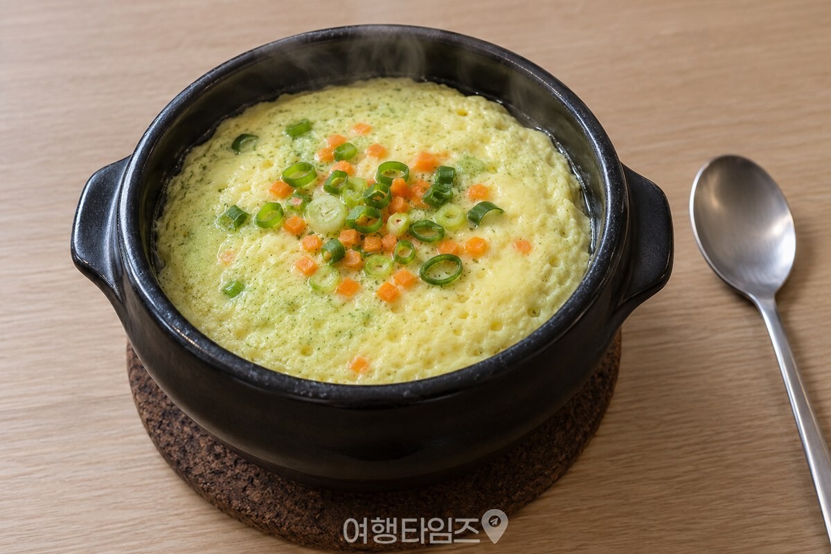 뚝배기에 담아 김이 오르는 연한 연둣빛 계란찜. / 기사 이해를 돕기 위한 생성형 이미지