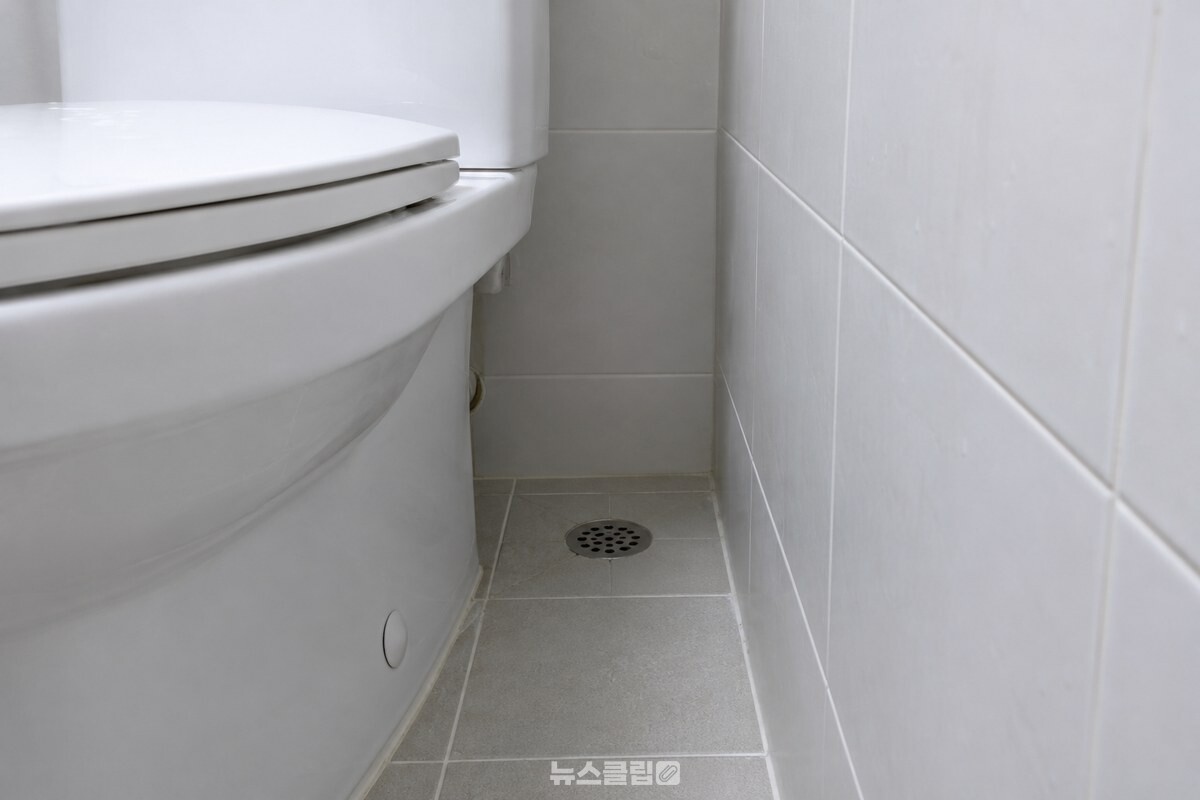 환기한 욕실에서 변기 뒤쪽 바닥과 벽면이 정돈된 모습. / 기사 이해를 돕기 위한 생성형 이미지