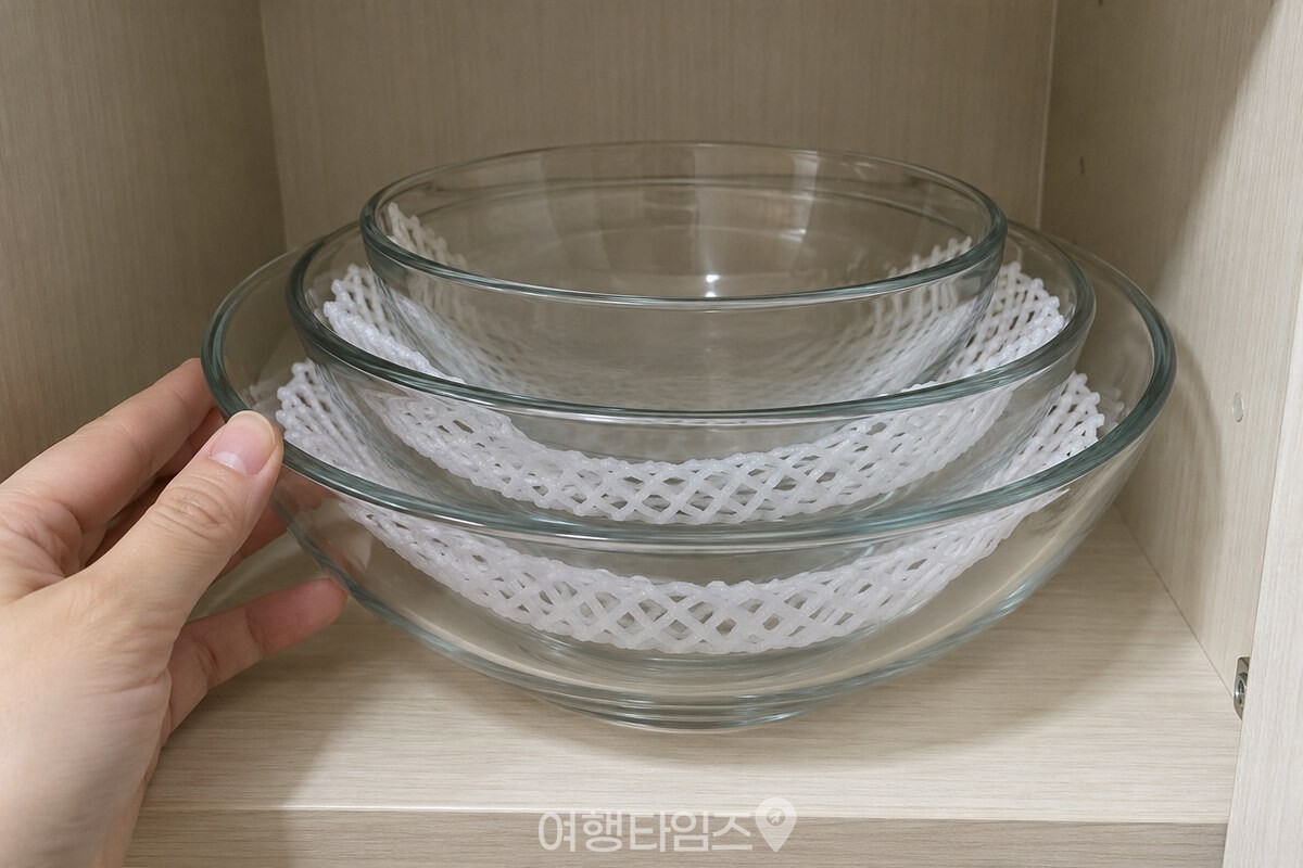 찬장 안에 과일망을 사이에 두고 포갠 투명 유리그릇. / 기사 이해를 돕기 위한 생성형 이미지