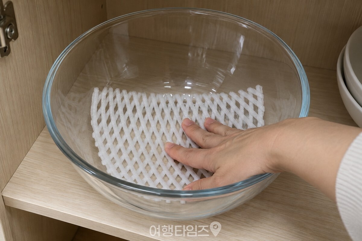 큰 유리그릇 안에 반으로 자른 과일망을 납작하게 펴는 손. / 기사 이해를 돕기 위한 생성형 이미지