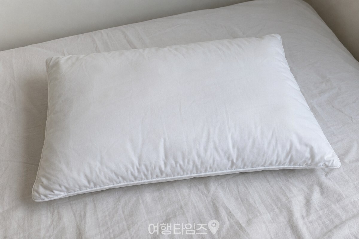 침대 위에 베갯잇을 벗긴 흰색 일반 솜 베개 속통이 길게 놓여 있다. / 기사 이해를 돕기 위한 생성형 이미지