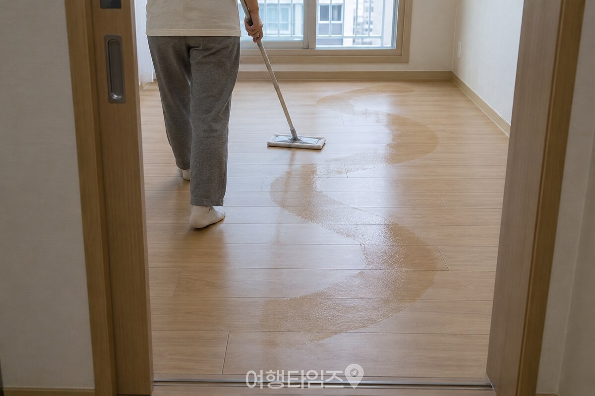 방 안쪽에서 출입구 방향으로 물러나며 밀대를 S자처럼 당기는 모습. / 기사 이해를 돕기 위한 생성형 이미지
