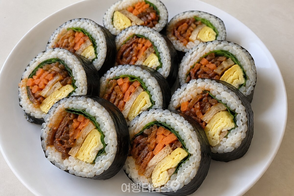 깻잎으로 감싼 무말랭이무침이 들어간 김밥을 썰어 접시에 담은 모습. / 기사 이해를 돕기 위한 생성형 이미지