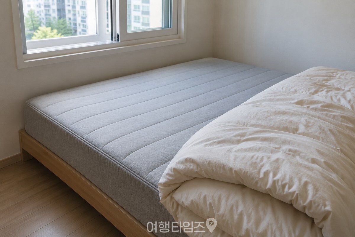아침에 이불을 발치 쪽으로 걷어 매트리스 윗면을 드러낸 침실 모습. / 기사 이해를 돕기 위한 생성형 이미지