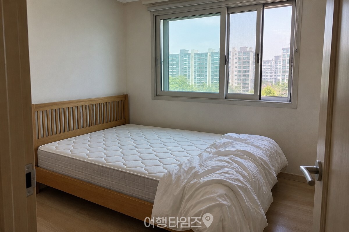 창문을 열어 둔 침실에서 이불을 침대 발치로 완전히 걷어 둔 모습. / 기사 이해를 돕기 위한 생성형 이미지