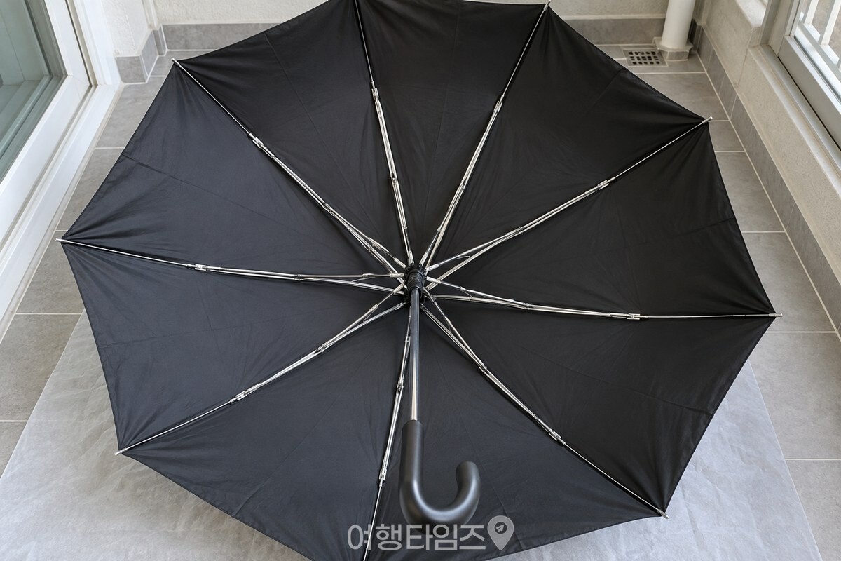 펼친 우산 안쪽의 금속 살대를 살피는 모습 / 기사 이해를 돕기 위한 생성형 이미지
