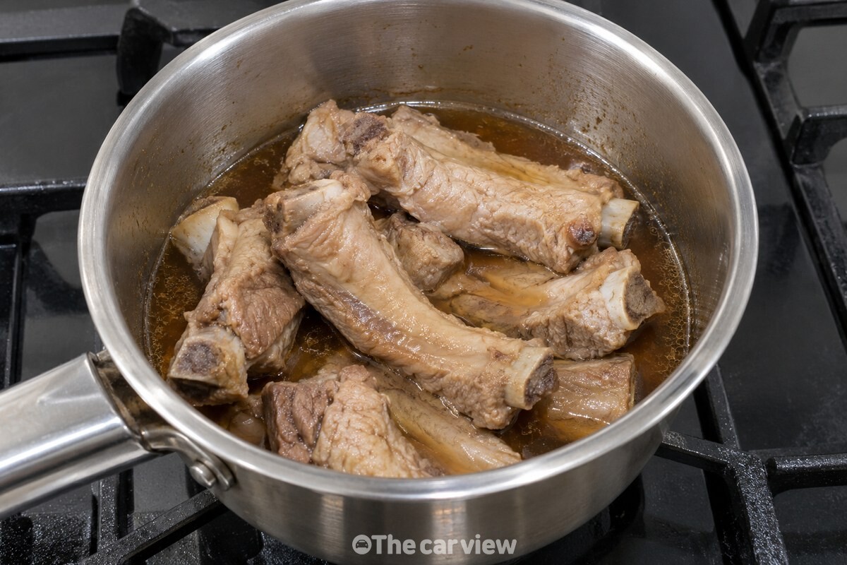 맑은 물기와 묽은 간장 양념이 남은 등갈비가 작은 냄비 안에 놓여 있다. / 기사 이해를 돕기 위한 생성형 이미지