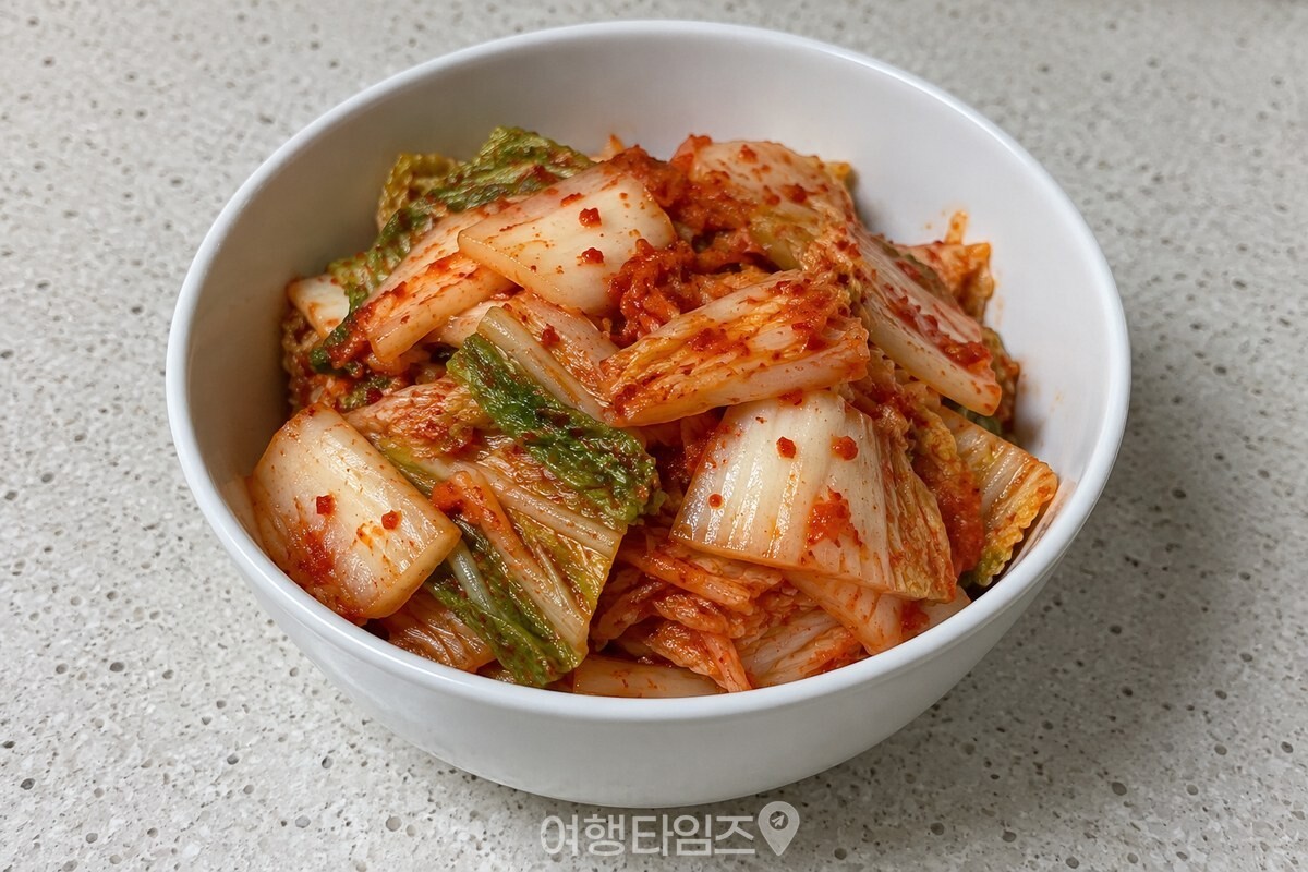 한입 크기로 썬 덜 익은 배추김치가 흰 그릇에 담겨 있습니다. / 기사 이해를 돕기 위한 생성형 이미지