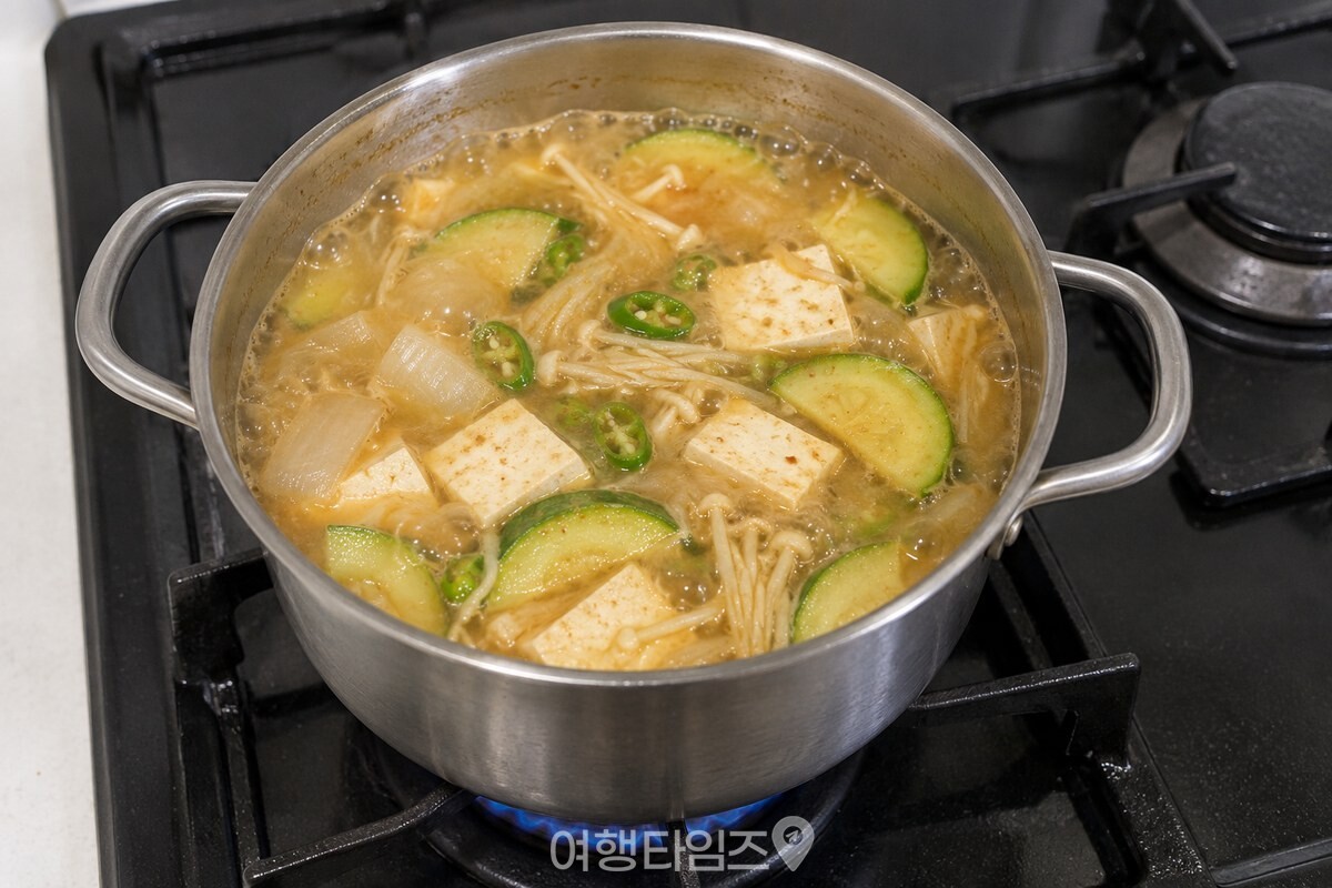 무첨가 두유로 끓여 애호박과 두부가 담긴 된장찌개 냄비. / 기사 이해를 돕기 위한 생성형 이미지